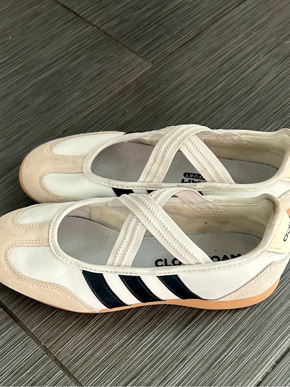 adidas Women's White Beige Mary Jane Sneakers - Picture 3 of 6